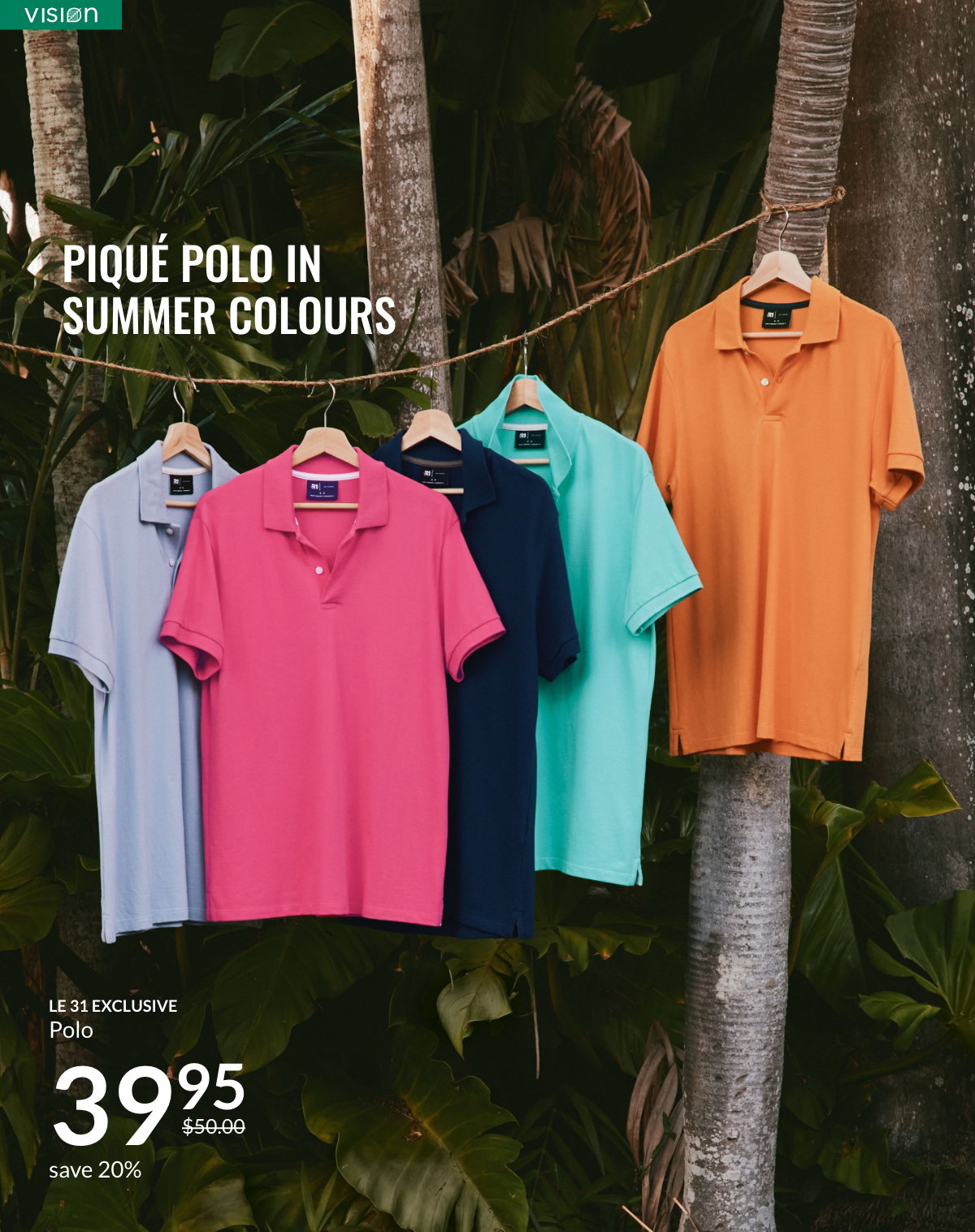 Piqué polo in summer colours exclusively Le 31 for men at 39.95$ instead of 50.00$