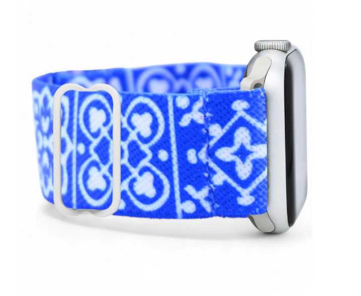 Blue Tile patterned Apple Watch band.