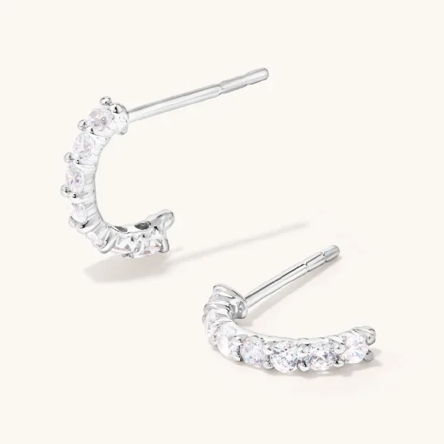 0.50ct tw Lab-Grown Diamond J Hoop Earrings in Rhodium Plated Sterling Silver