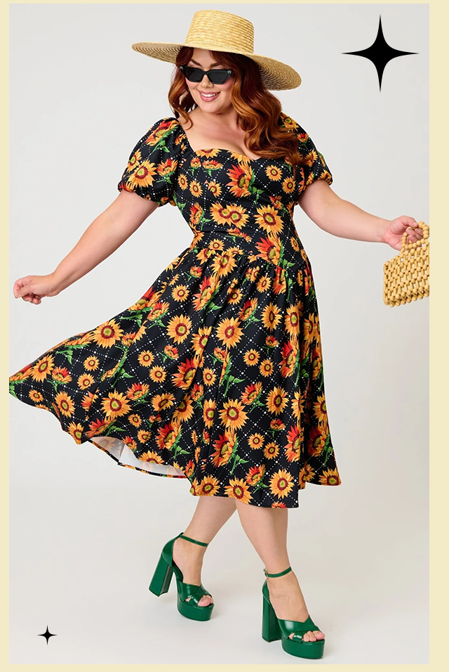 Smak Parlour Plus Size Black & Sunflower Sweetheart Swing Dress