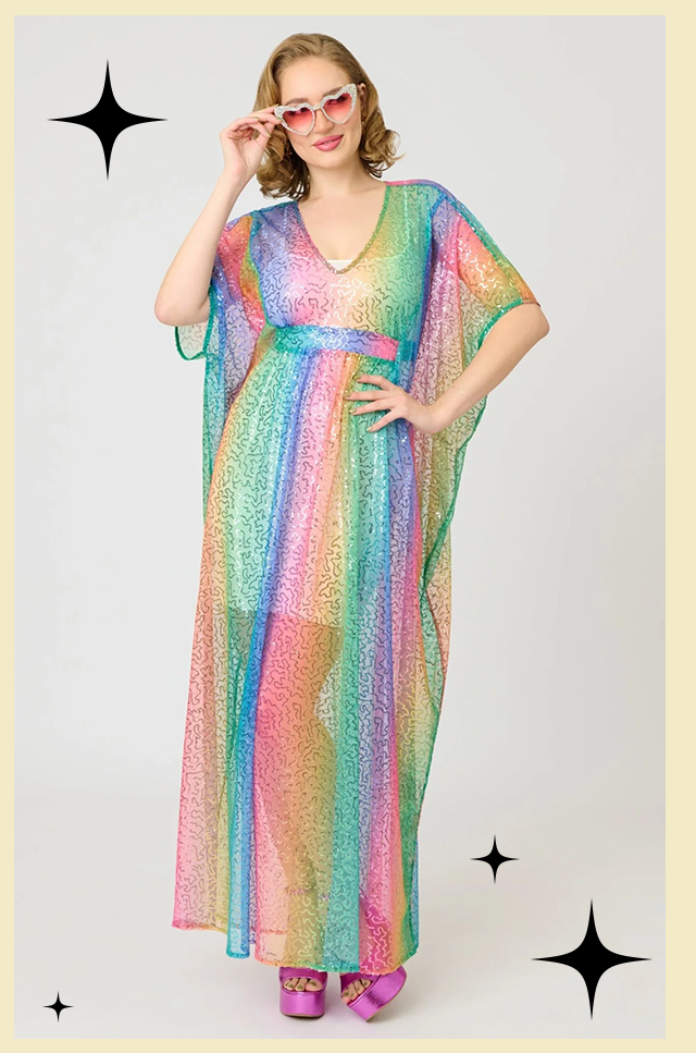 Unique Vintage Rainbow Sequin Mesh Burton Caftan Dress