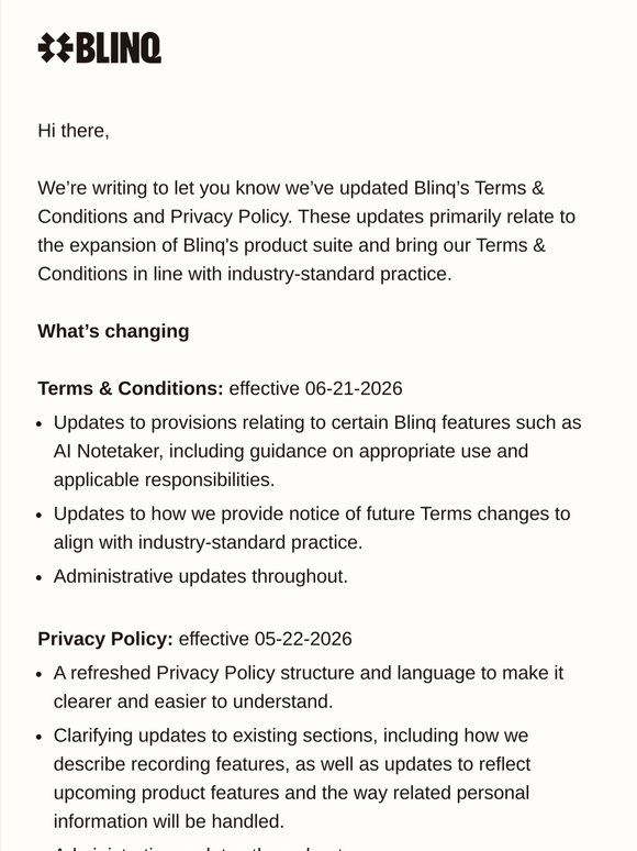Updates to Blinq Terms & Conditions and Privacy Policy