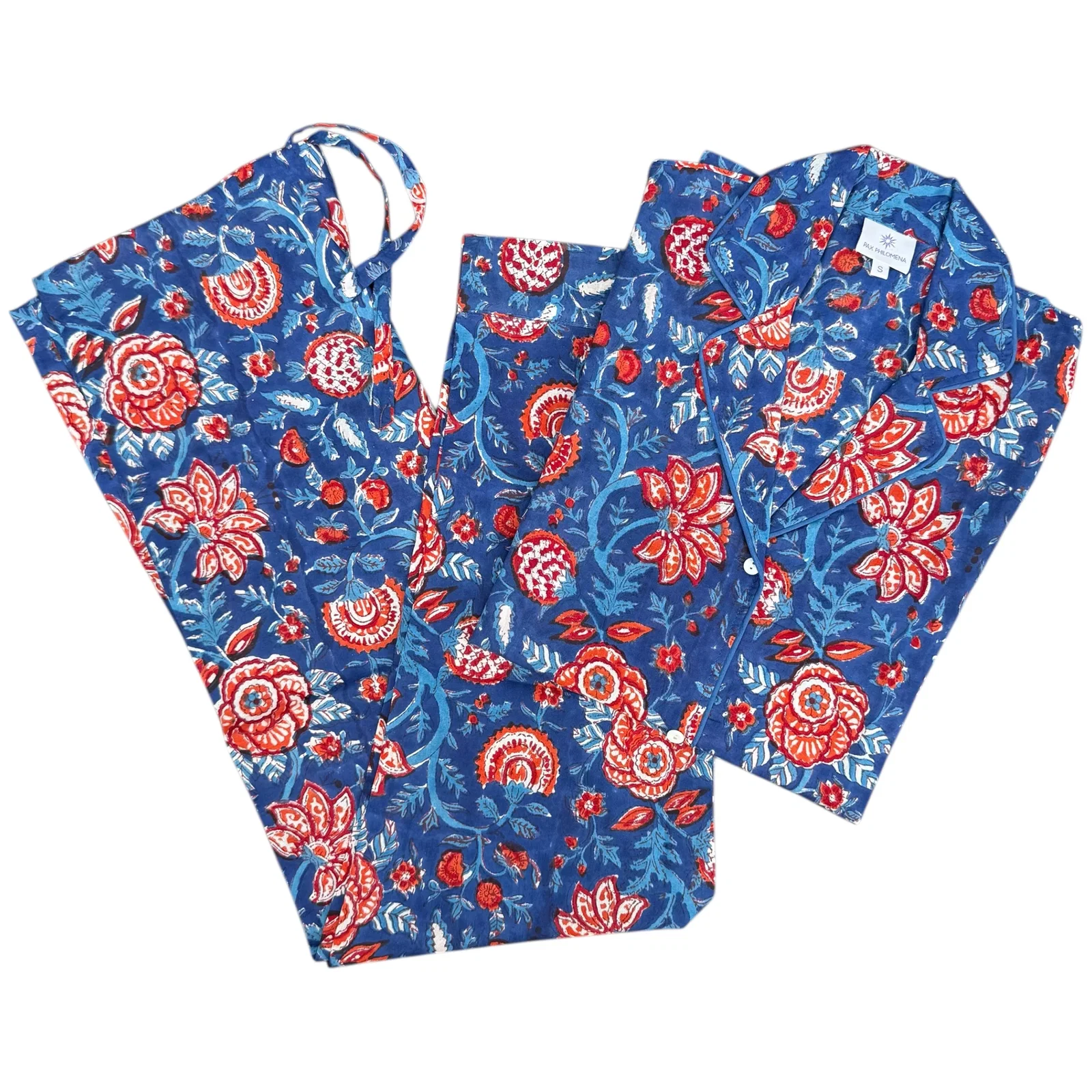 Image of Bengaluru Blue Cotton Floral Pajamas