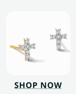 Silver studs shaped like simple crosses embellished with stones. Click here to shop now