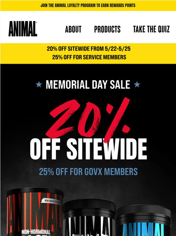 20% off sitewide for Memorial Day