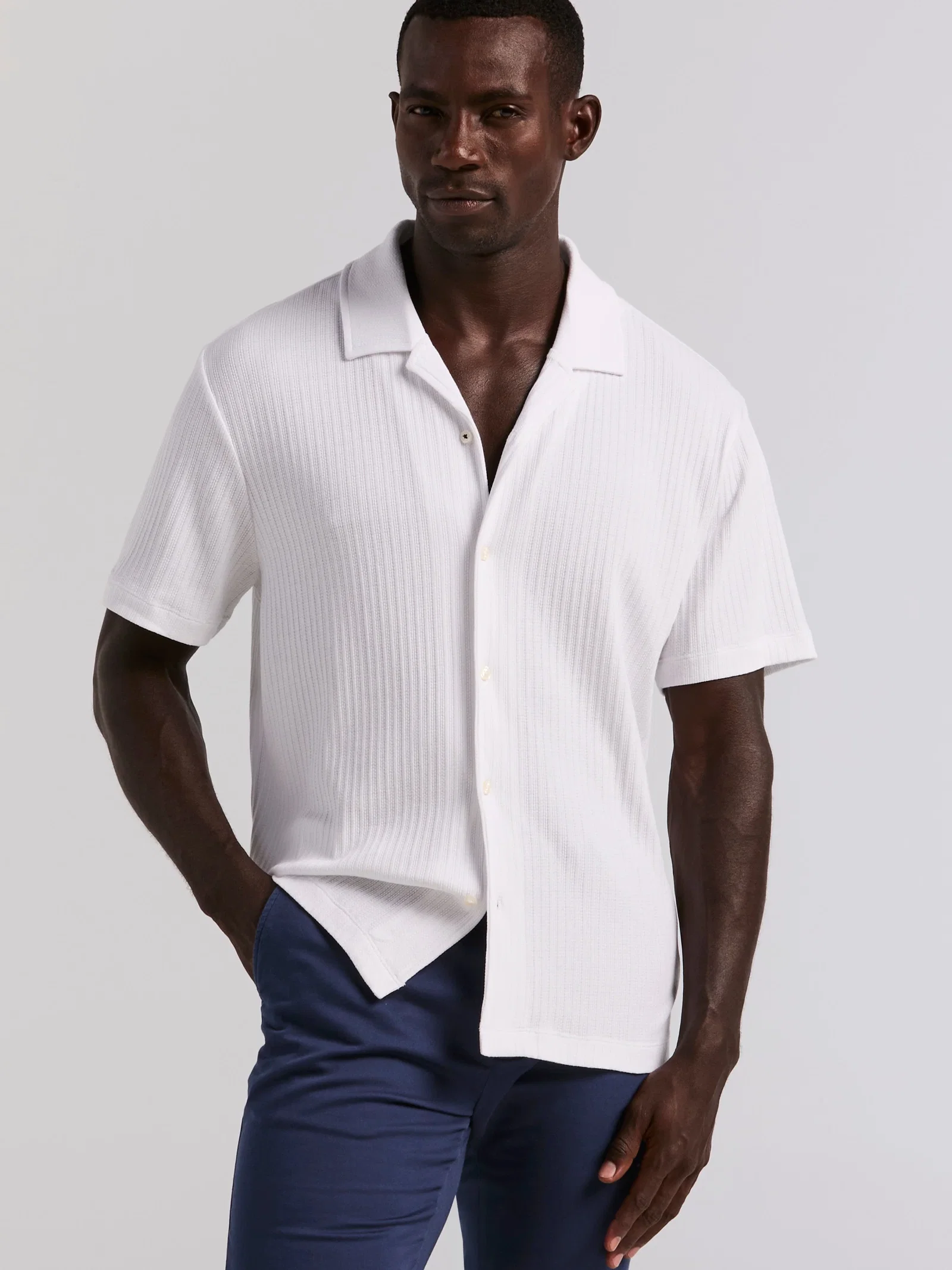 Vertical Stripe Jacquard Button Front Knit