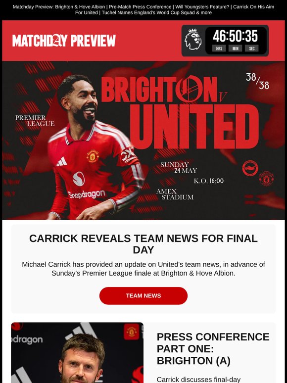 Carrick reveals team news for final day