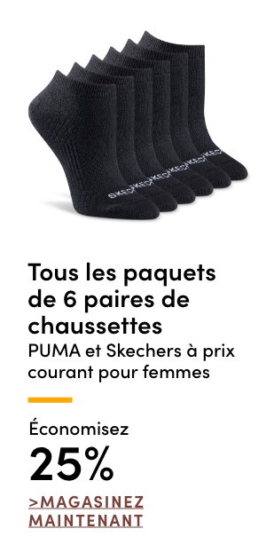 Tous les paquets de 6 paires de chaussettes Puma et Skechers à prix courant pour femmes économisez 25%