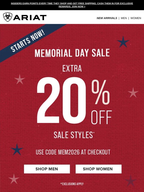 STARTS NOW: Extra 20% Off Sale Styles
