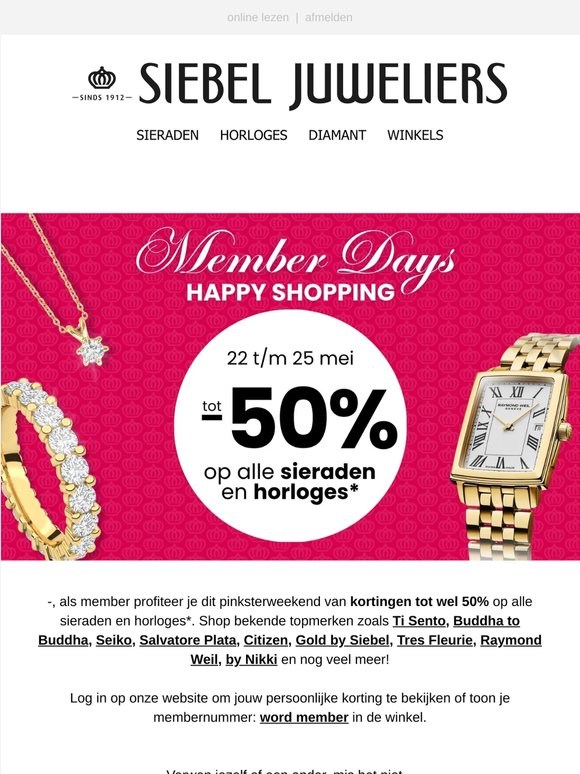 Exclusief voor jou: tot 50% korting op alle sieraden en horloges!