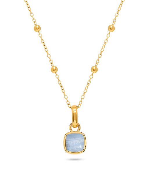 Blue Lace Agate Cushion Necklace (Gold)