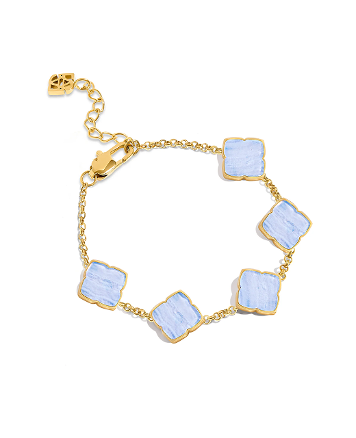Blue Lace Agate Clover Bracelet (Gold)