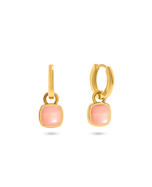 Pale Pink Opal Cushion Huggie Earrings (Gold)