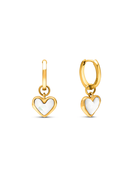 Mother of Pearl Heart Huggie Earrings (Gold)