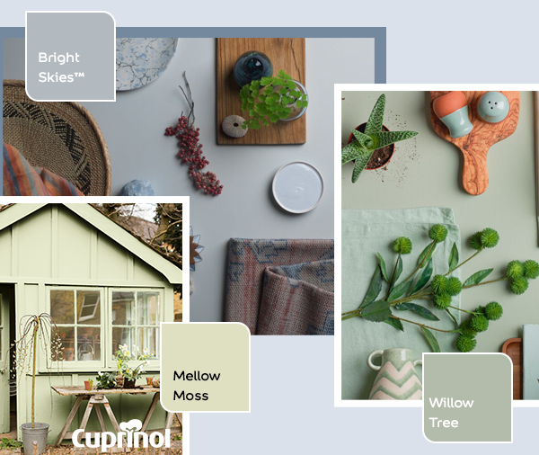 Dulux Bright Skies™, Willow Tree & Cuprinol Mellow Moss