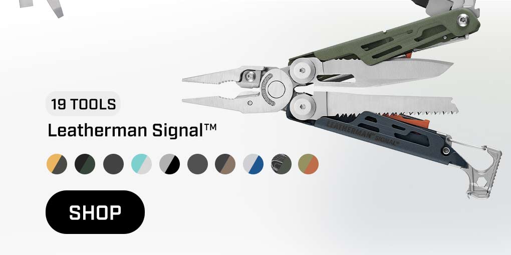 A Tundrascap color Leatherman Signal on a white background