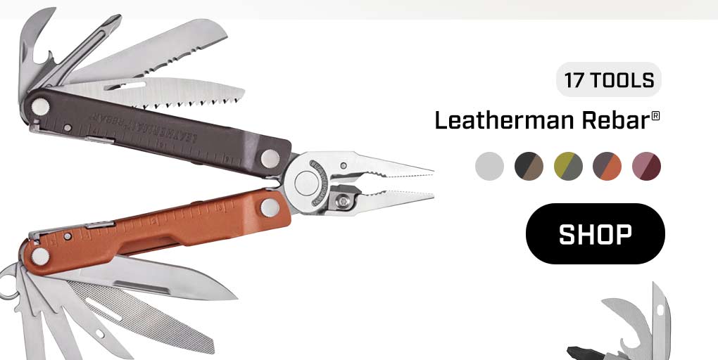 A Burnt Sienna color Leatherman Rebar on a white background