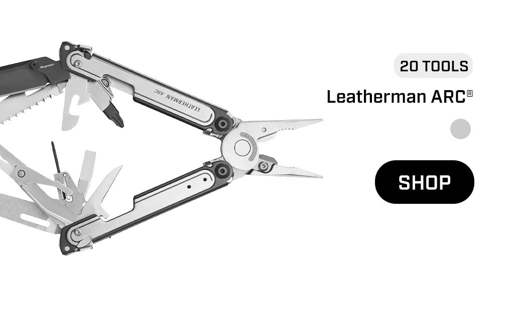 A Stainless steel Leatherman ARC on a white background