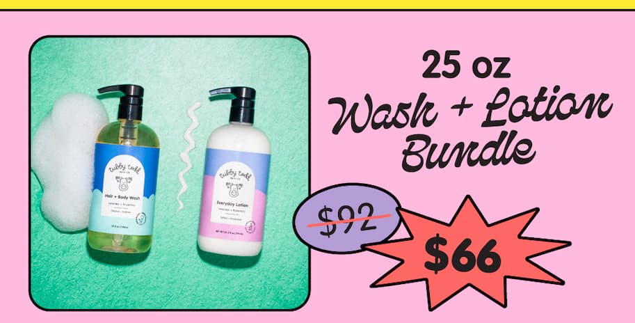 25 oz Wash + Lotion Bundle featuring Hair + Body Wash and Everyday Lotion on sale for $66, down from $92.