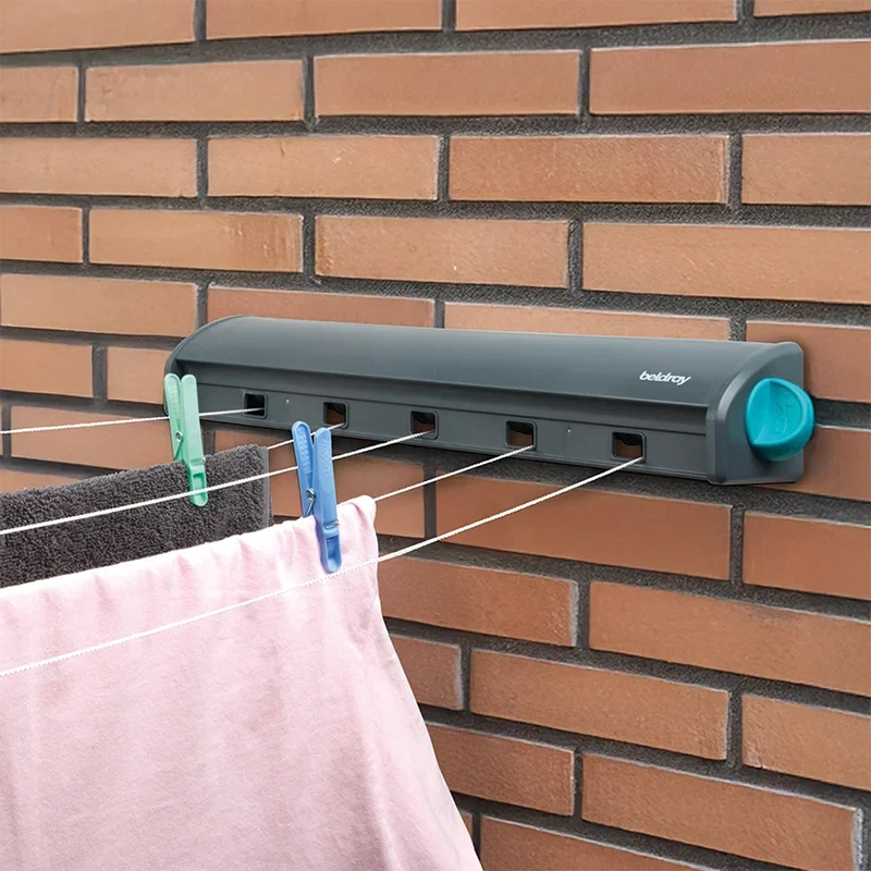 Washing line mounted to brick wall