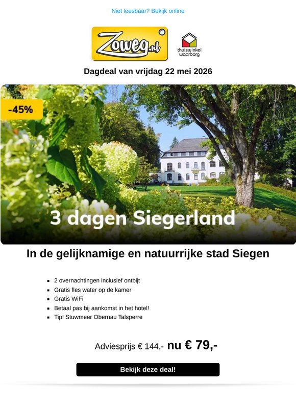 3 dagen Siegerland nu 79,-