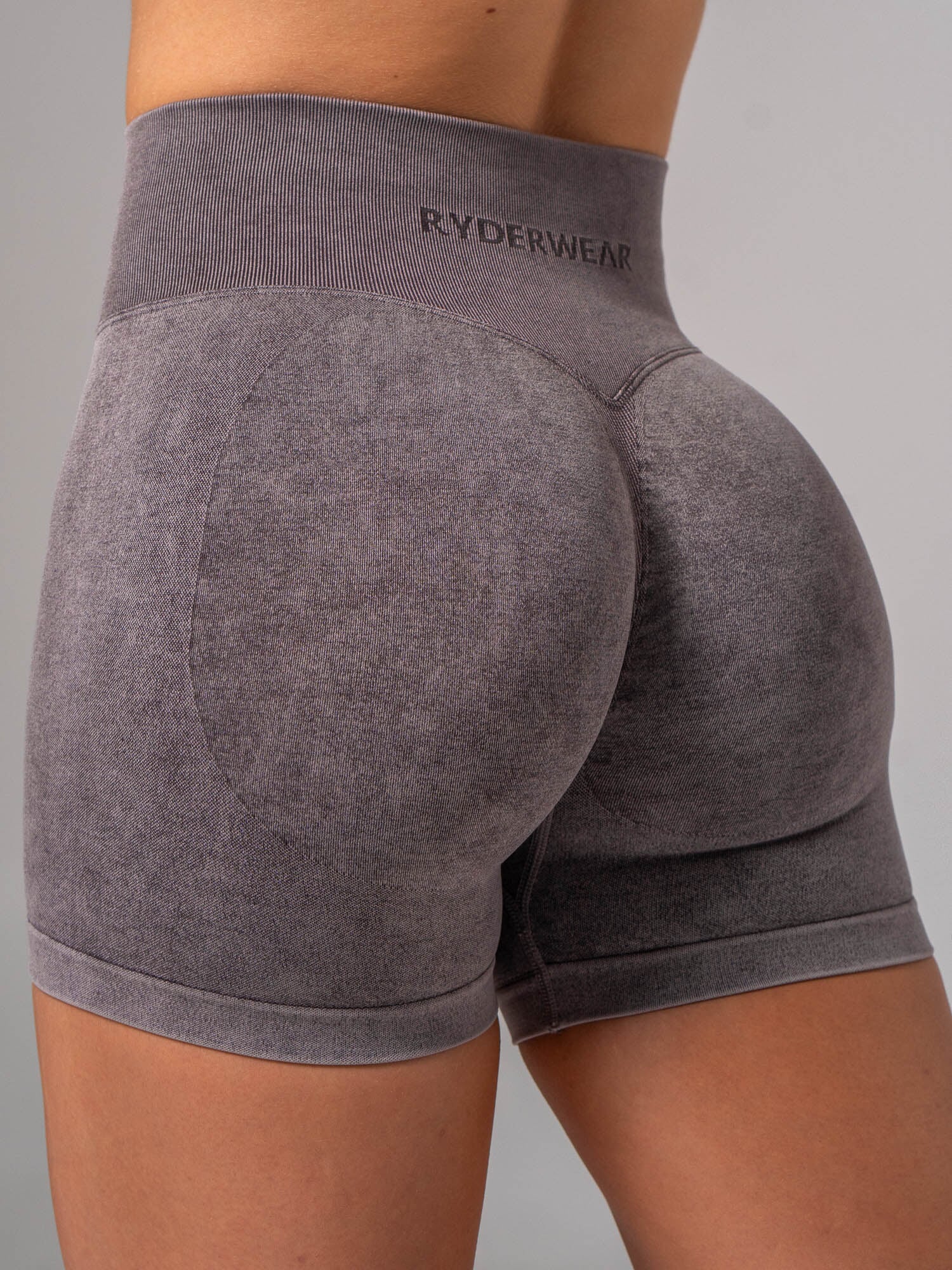 Image of Stonewash Seamless Invisible Scrunch Shorts - Cocoa