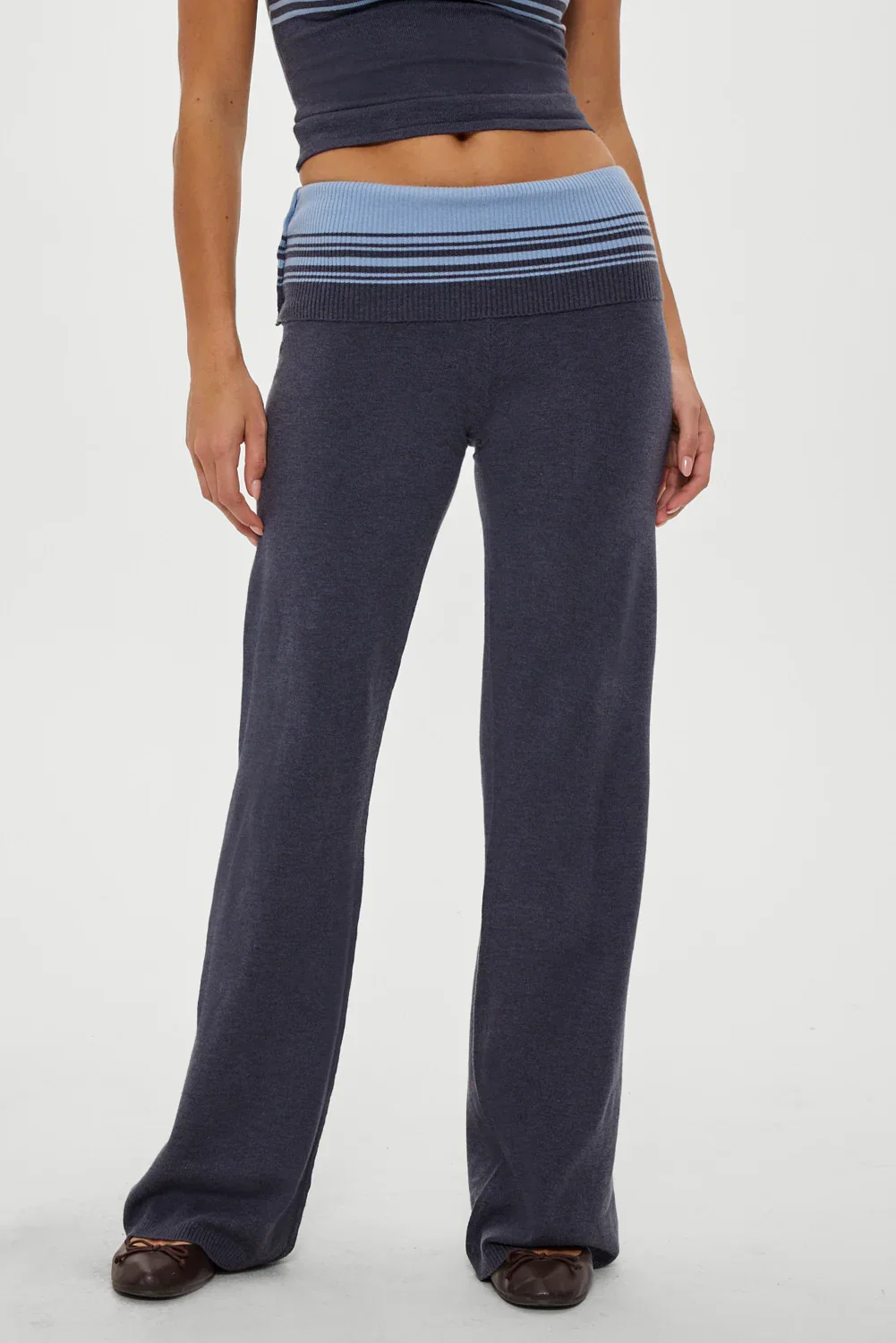Image of Shore Low Rise Knit Pants - Stone Stripe