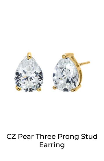 CZ Pear Three Prong Stud Earring