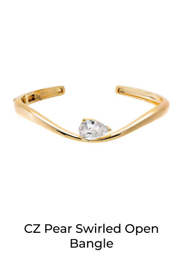 CZ Pear Swirled Open Bangle
