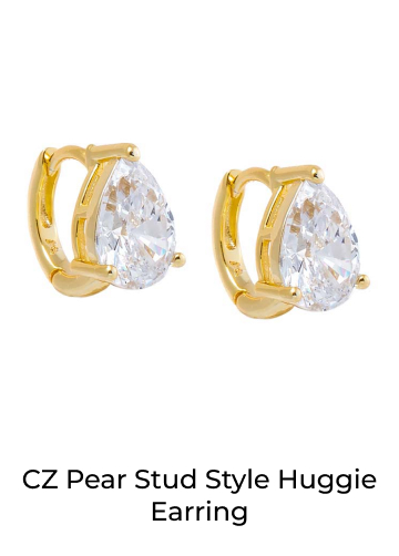 CZ Pear Stud Style Huggie Earring