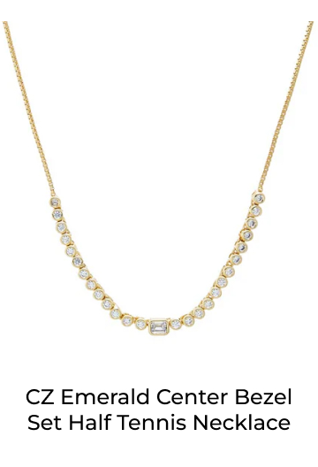 CZ Emerald Center Bezel Set Half Tennis Necklace