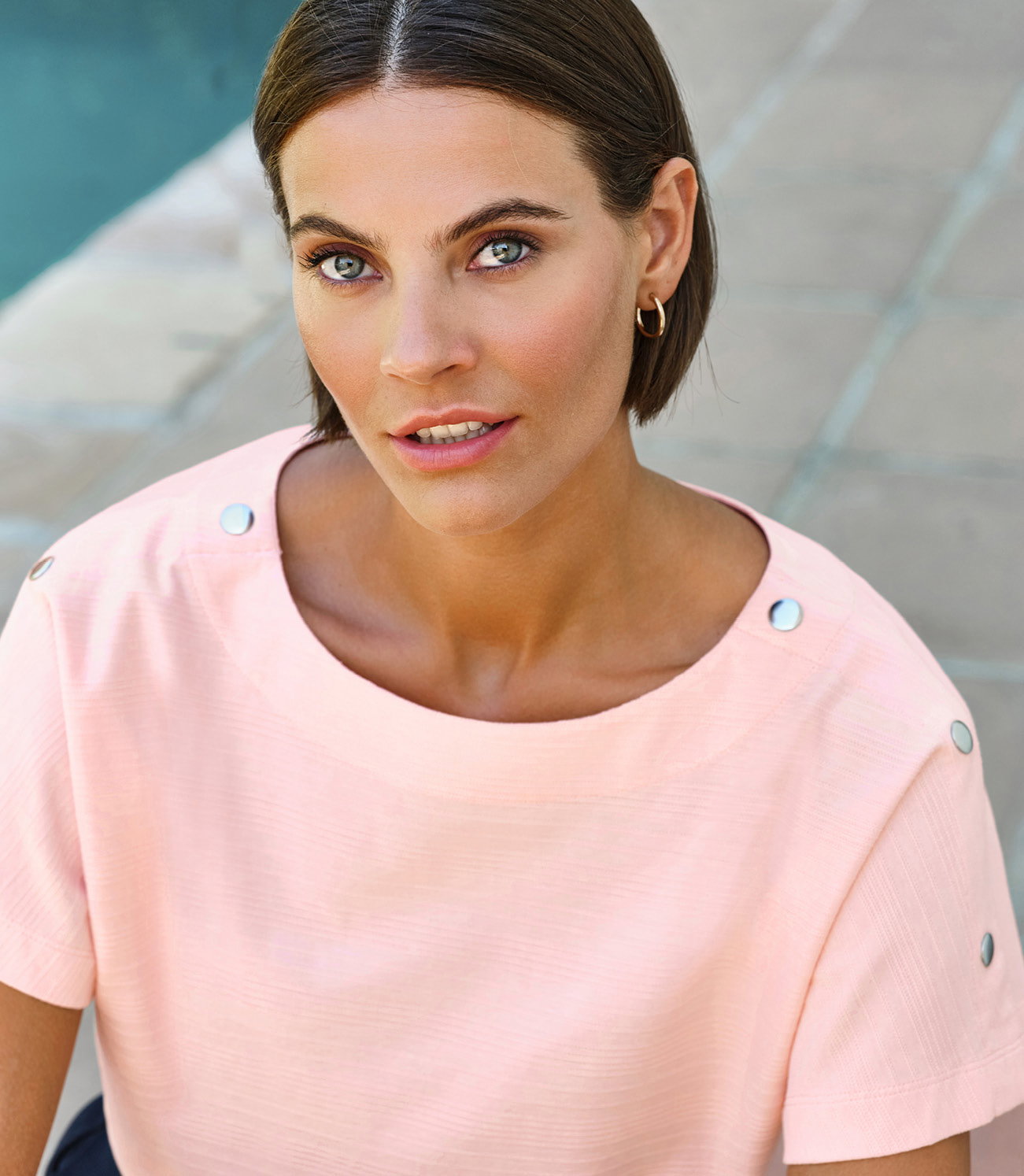 Button Shoulder Textured Tee