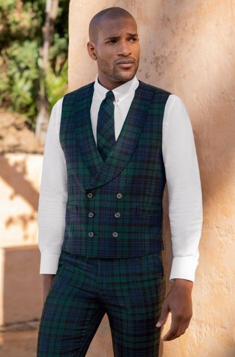 Men's Double Breasted Tartan Waistcoat