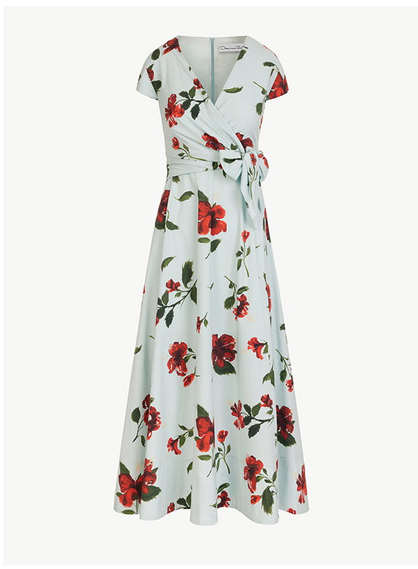 Hibiscus Cotton Poplin Wrap Dress