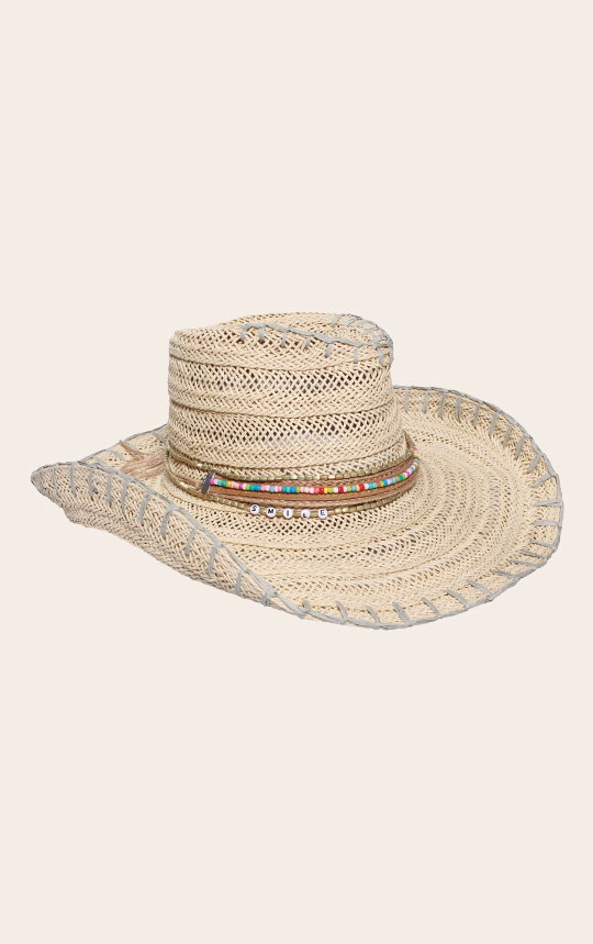Loevenich Cowboyhut im Boho-Style mit Schriftzug „Smile“