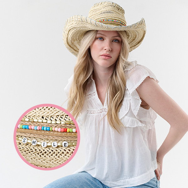 Loevenich Cowboyhut im Boho-Style mit Schriftzug „Smile“