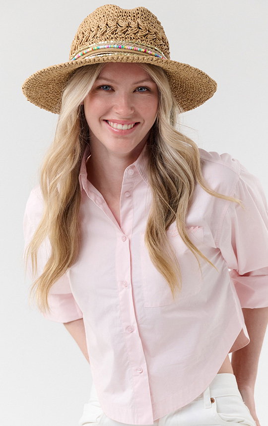 Loevenich Fedora im Boho-Style mit Schriftzug „Smile“