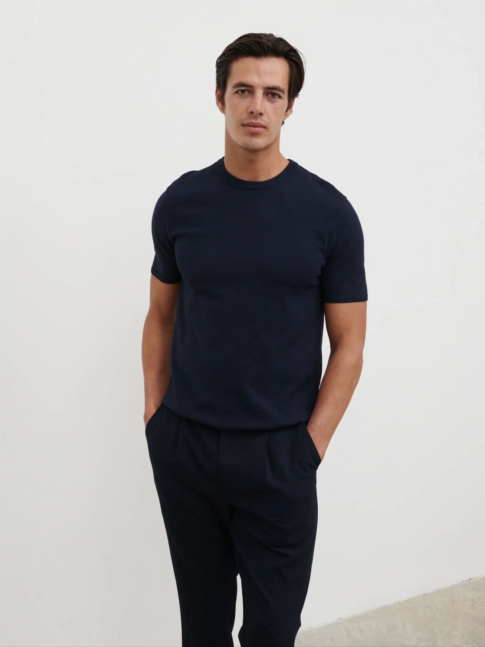 Image of Teddy Lightweight Knit T-Shirt - Navy