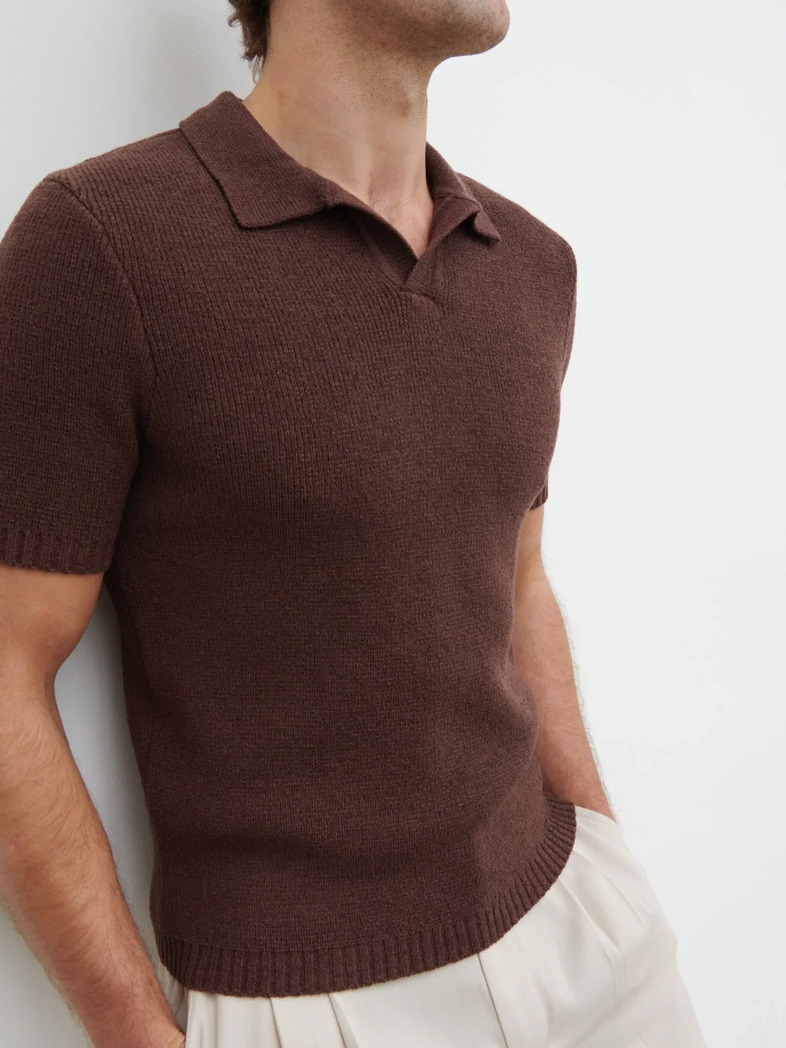 Image of Mason Fine Tape Knit Polo - Chocolate Brown