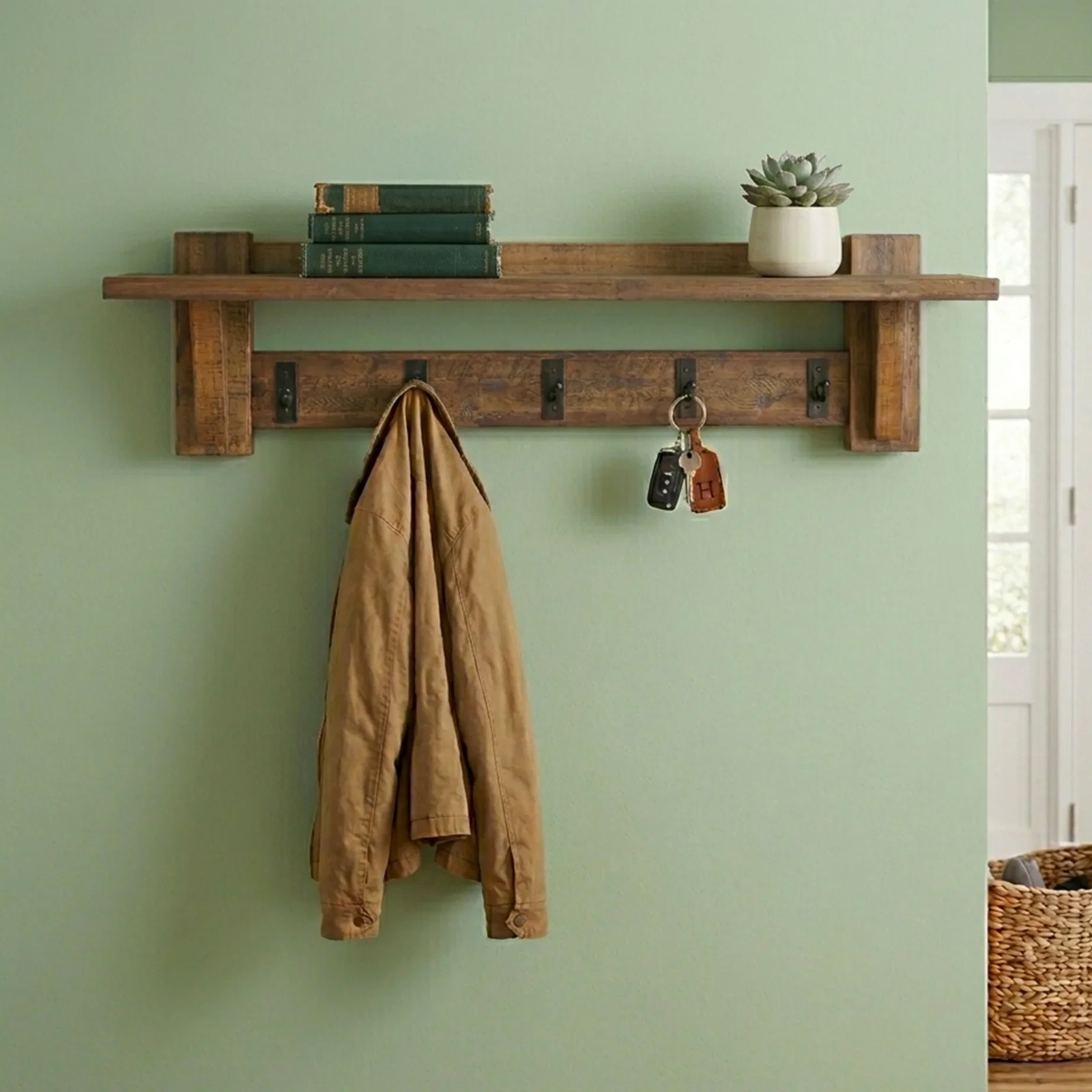 Image of Industrial Style Entryway Shelf with Hooks