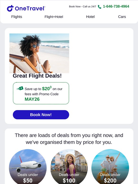✈️ Great Flight Deals! Save up to $20 on Our Fees!