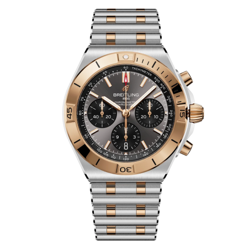 Breitling Chronomat B01 42 with black and brown dial and gold and steel bracelet 