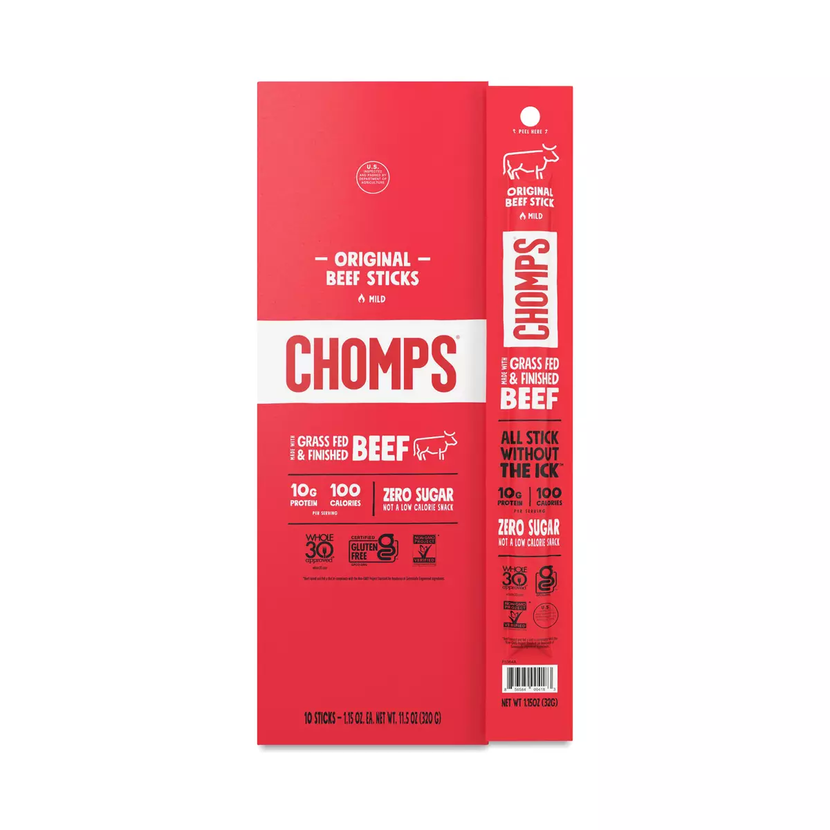 Chomps Grass-Fed Beef Sticks, Original