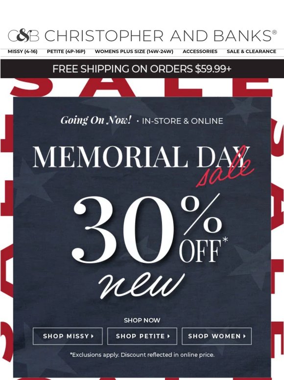 Memorial Day Savings—Going On Now!