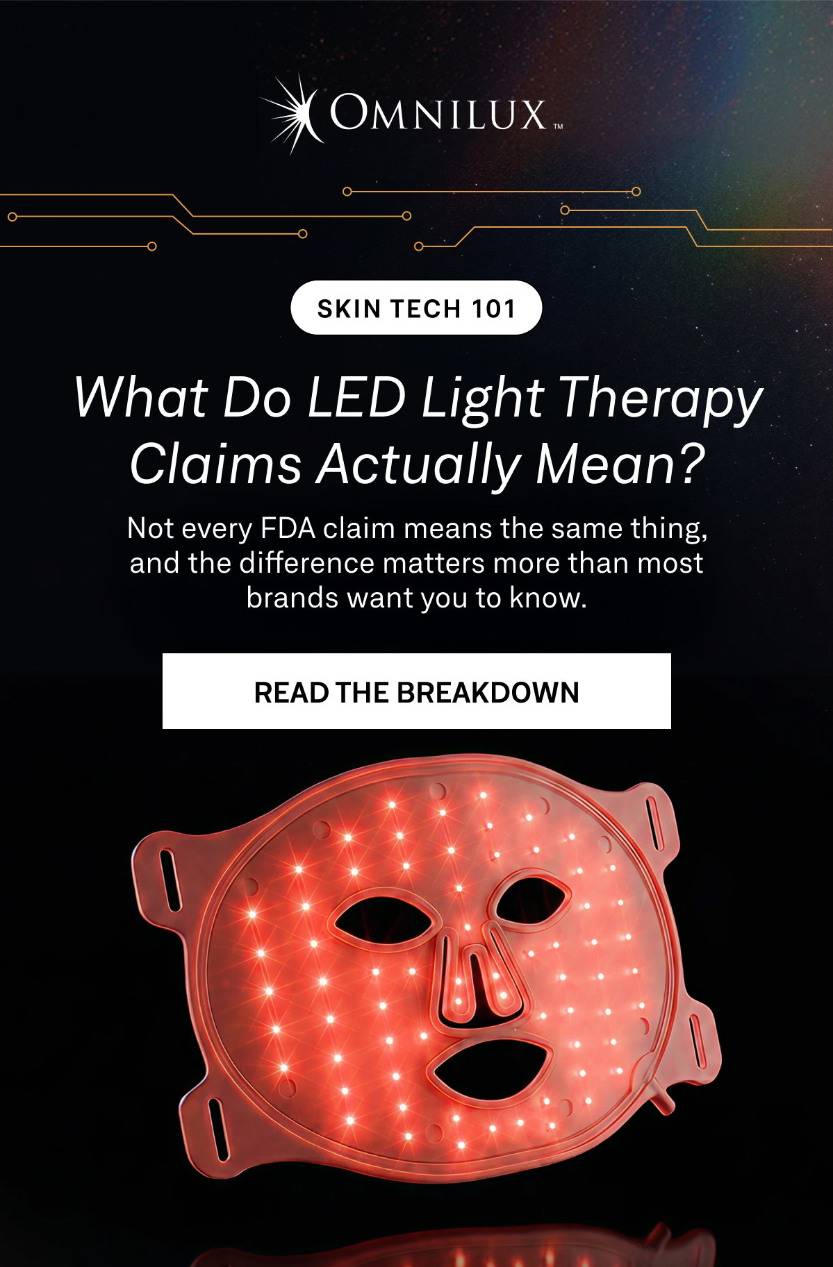 Educational email introducing the difference between FDA Cleared, FDA Registered, and FDA Approved in LED skincare marketing. 