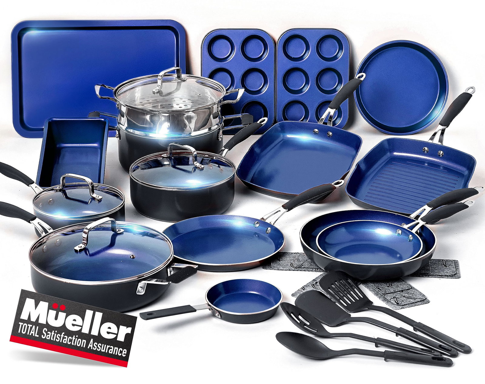Image of Mueller Sapphire UltraClad Kitchen Induction Pots and Pans Set Nonstick Induction Cookware Sets -24pc for Cooking Kitchen Cookware Sets, Frying Pans 24-Piece Sapphire