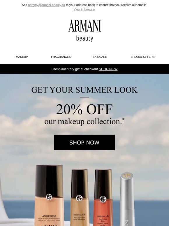 Unlock your Armani Glow: 20% Off all makeup*