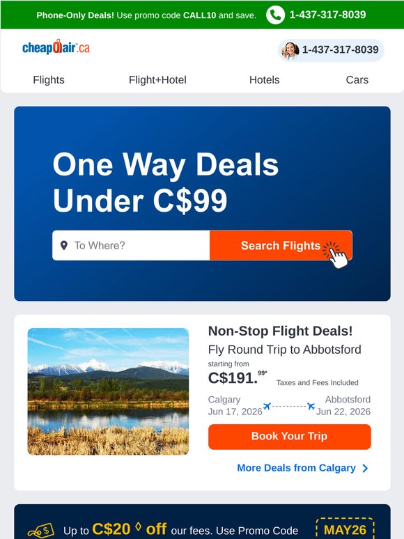 ✈ Non-Stop Flight Deals! Fly Round Trip from C$191.99*