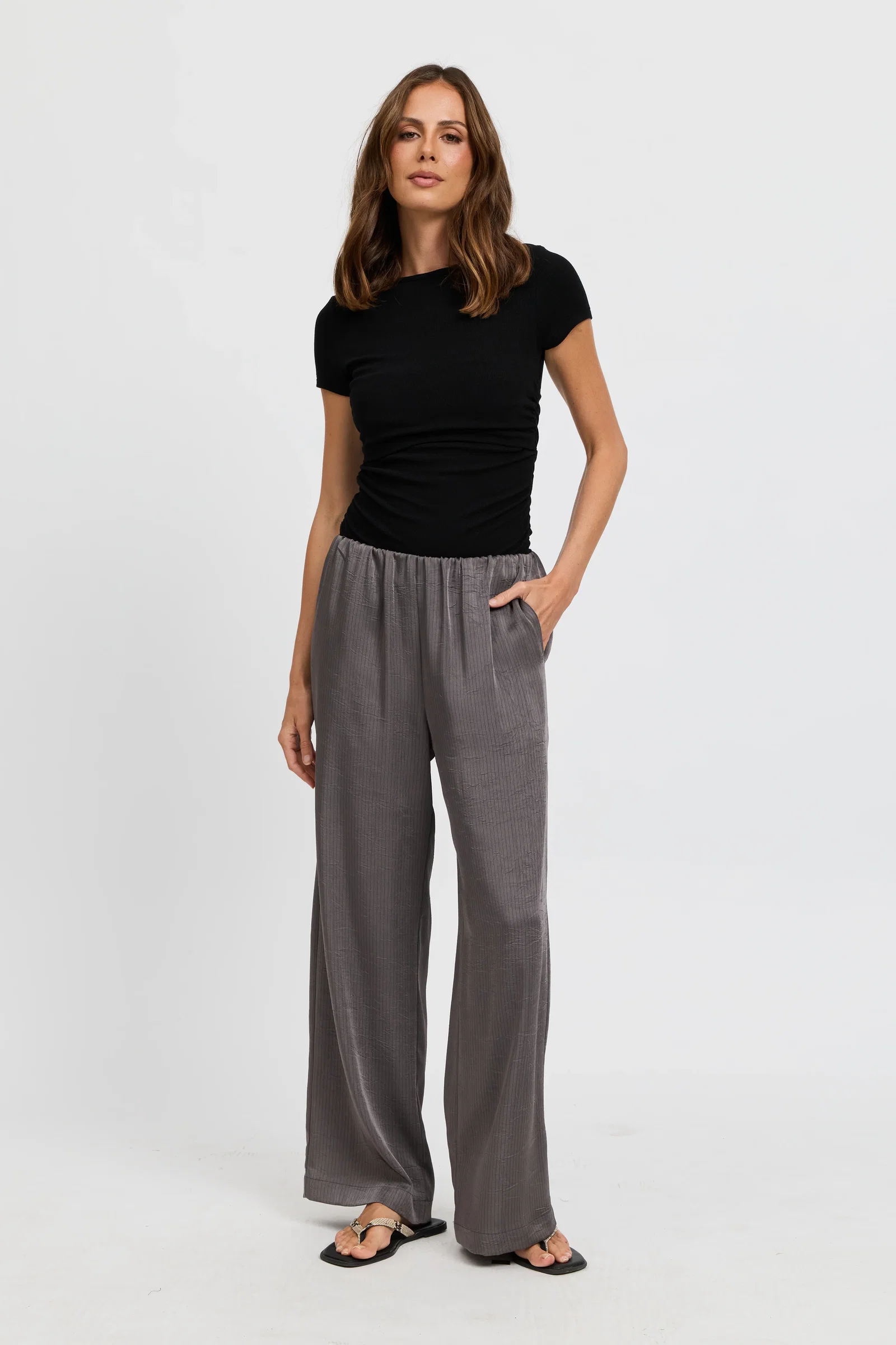 Image of Agnes Satin Wide Leg Pant - Slate