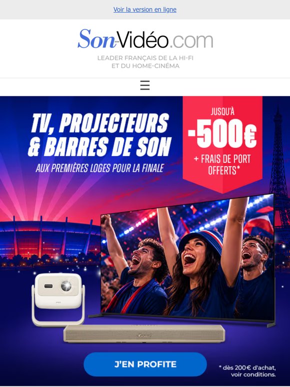 Jusqu'à -500€ sur les TV, projecteurs & barres de son !